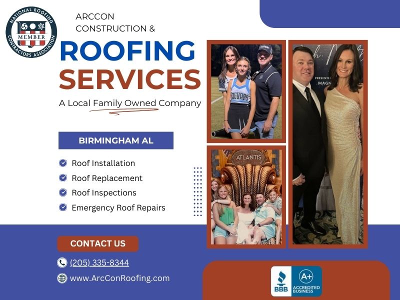 Photo gallery of the Williams Family with a list of the roofing services ArcCon offers